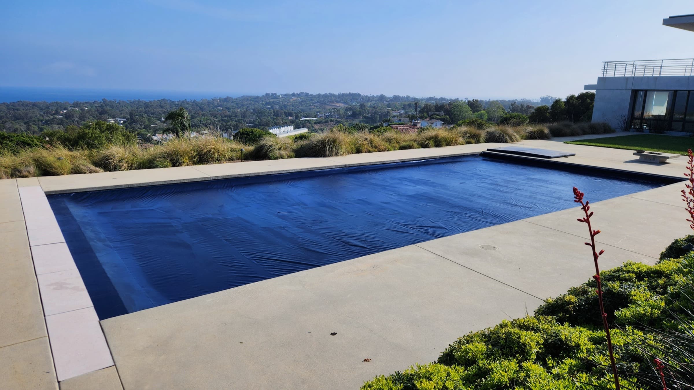 Covered pool overlooking the coast