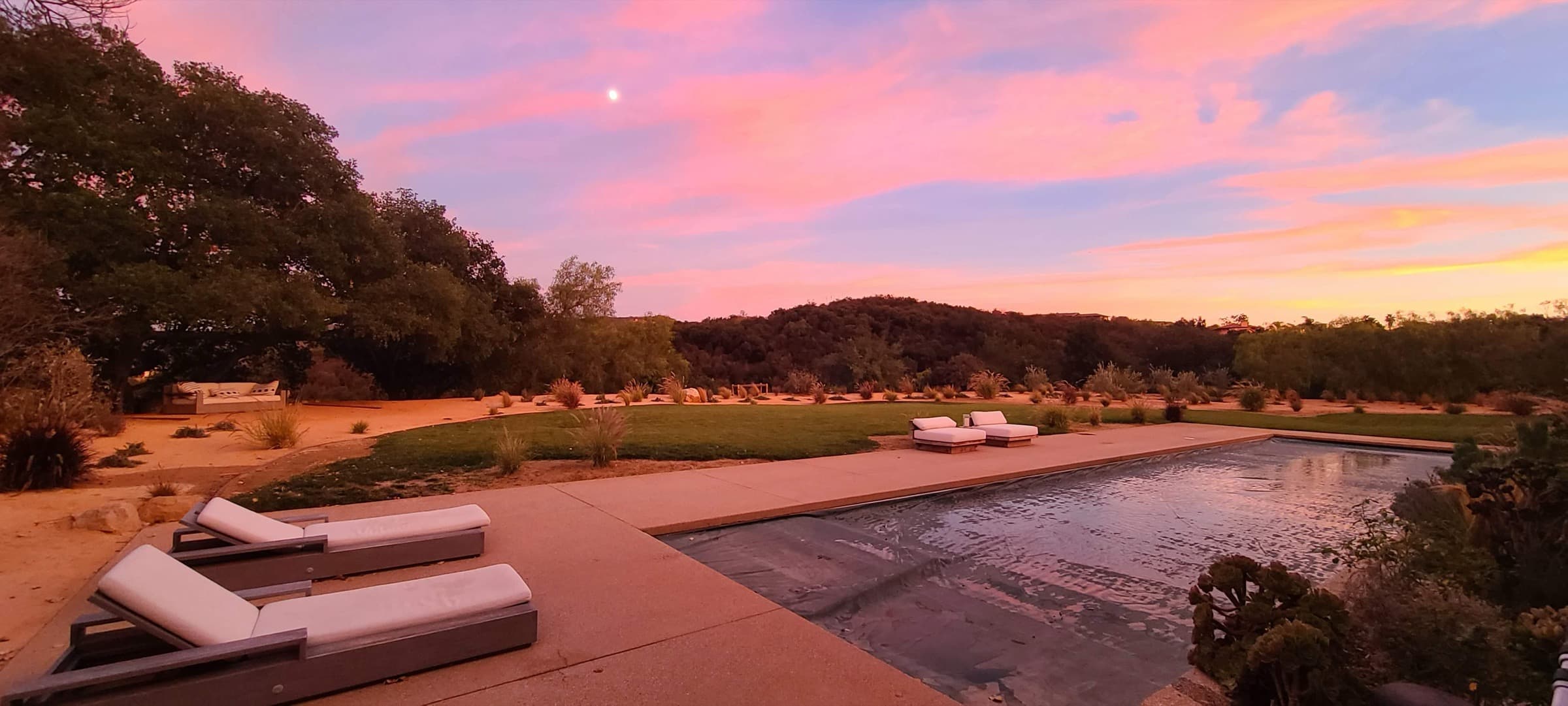 Covered pool at sunset